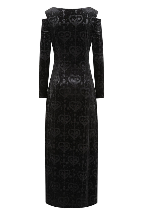 Banned Amara Gothic Burnout Velvet Dress – Black Cold-Shoulder Gown