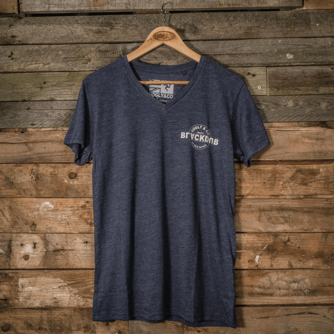 Uggly and Co Blue Stamp Tee – 100% Cotton Isle of Man Motorcycle T-Shirt
