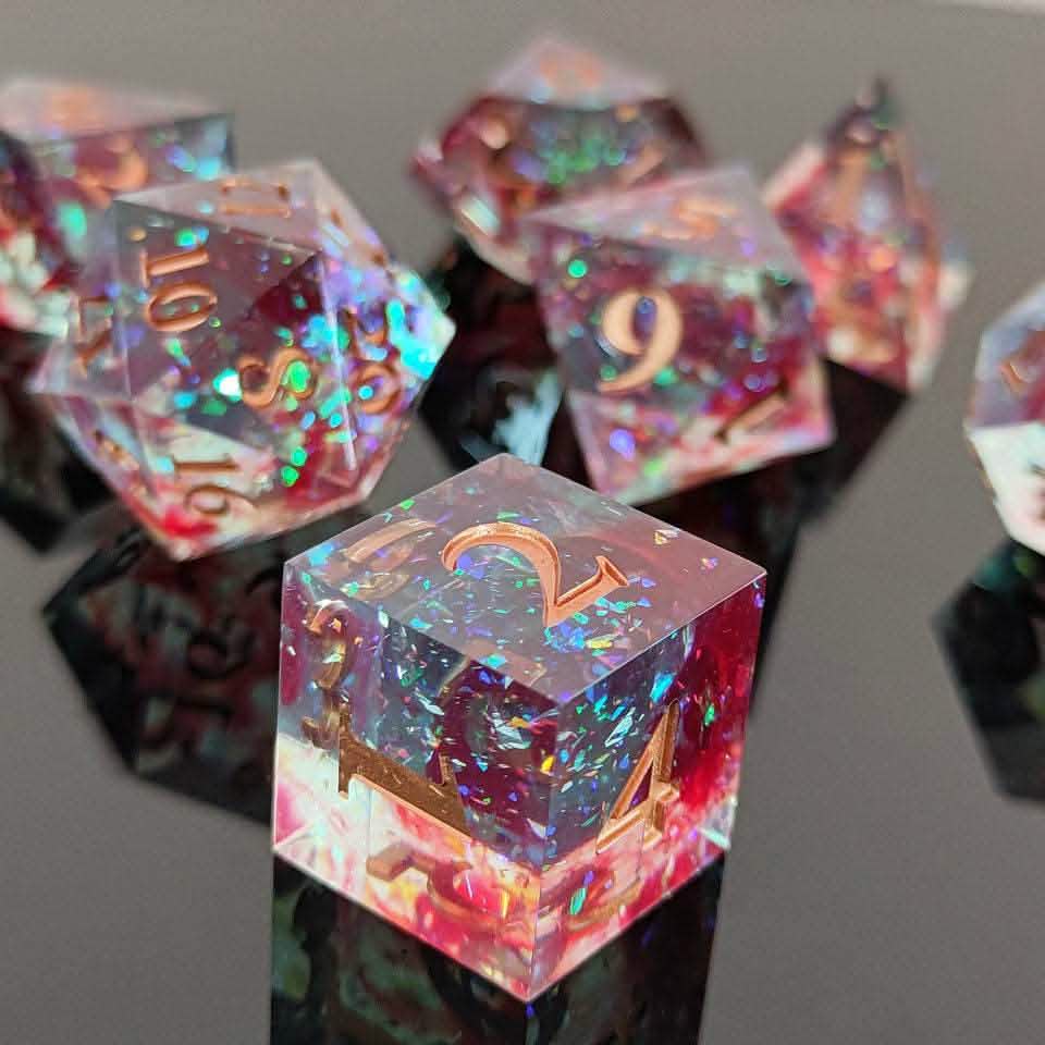 Bloodlight Shimmer | Sharp Edge Dice | Resin | 7 Piece Set