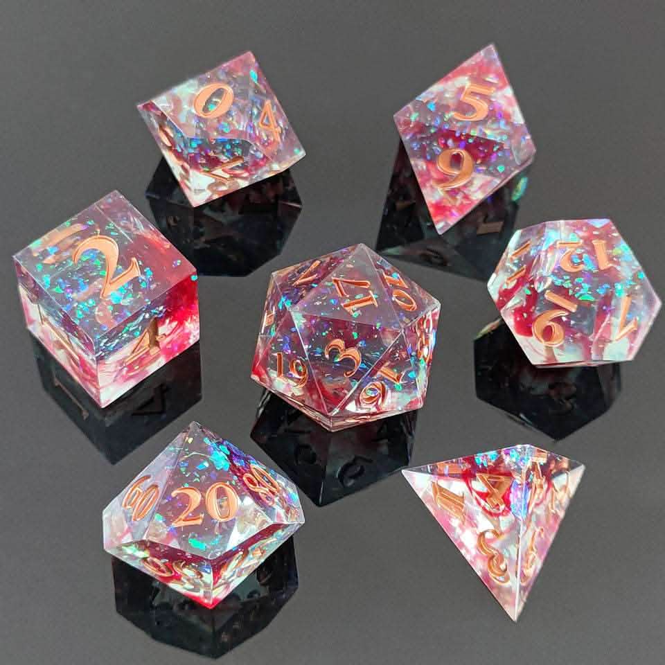 Bloodlight Shimmer | Sharp Edge Dice | Resin | 7 Piece Set