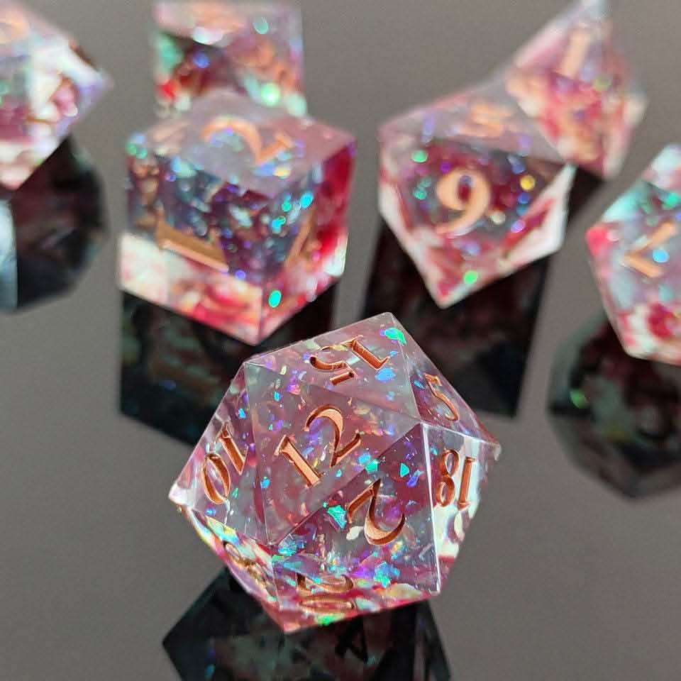 Bloodlight Shimmer | Sharp Edge Dice | Resin | 7 Piece Set