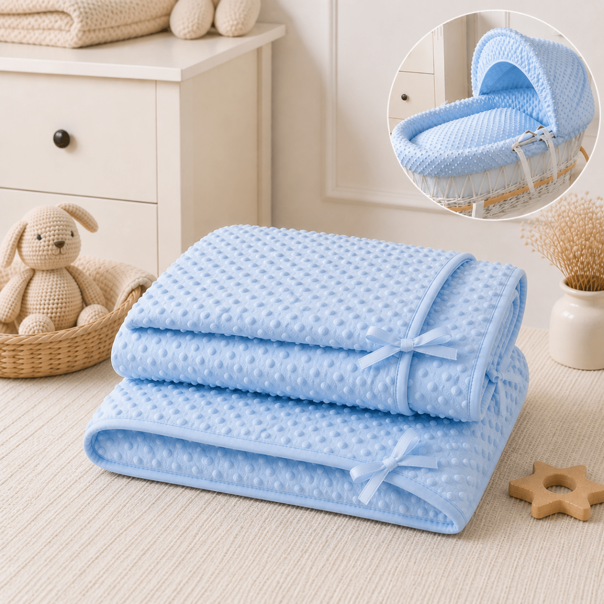 For Your Little One Blue Dimple Moses Basket Bedding Set | 3-Piece Set