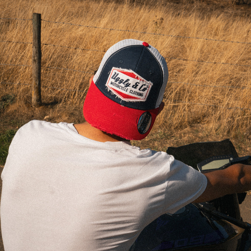 Uggly and Co Blue & Red Diamond Trucker Hat – Vintage Motorsport Cap
