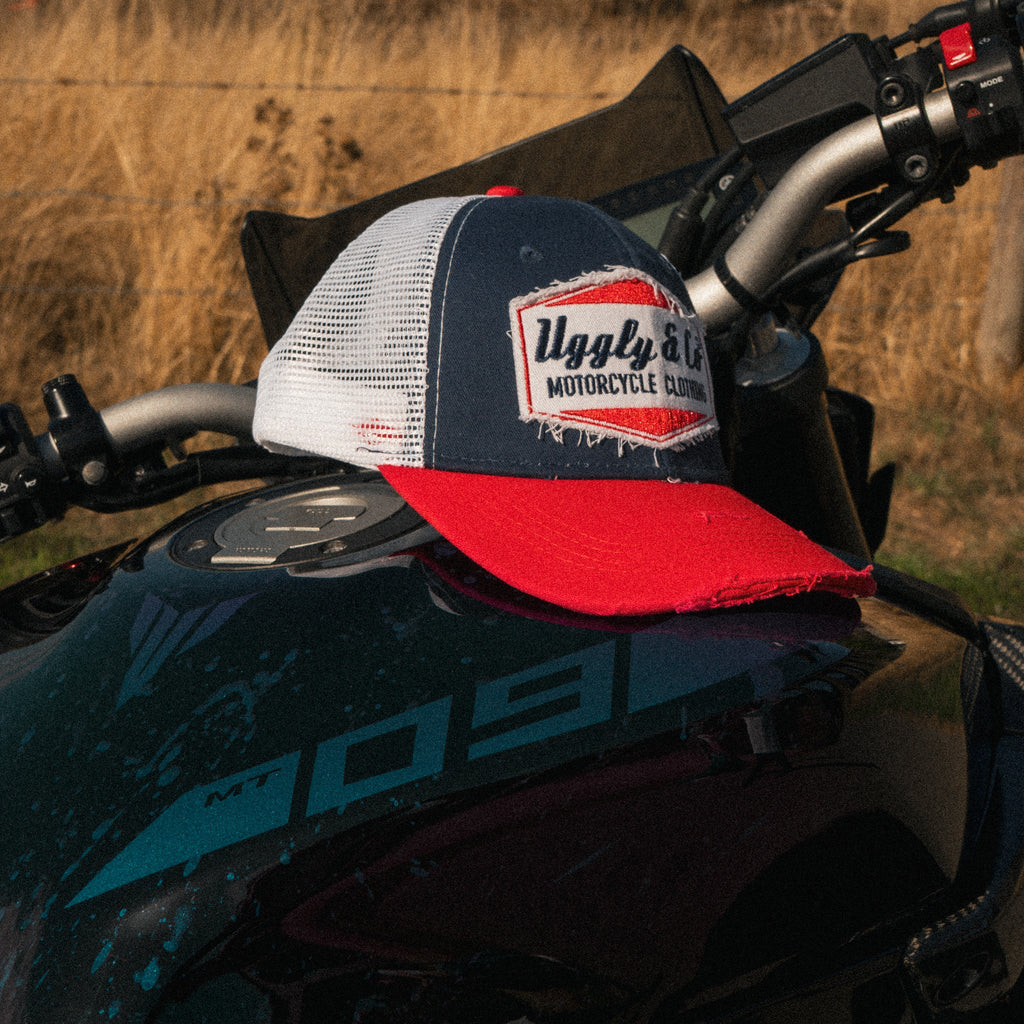 Uggly and Co Blue & Red Diamond Trucker Hat – Vintage Motorsport Cap