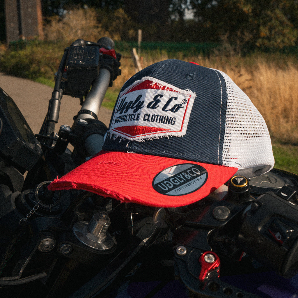 Uggly and Co Blue & Red Diamond Trucker Hat – Vintage Motorsport Cap
