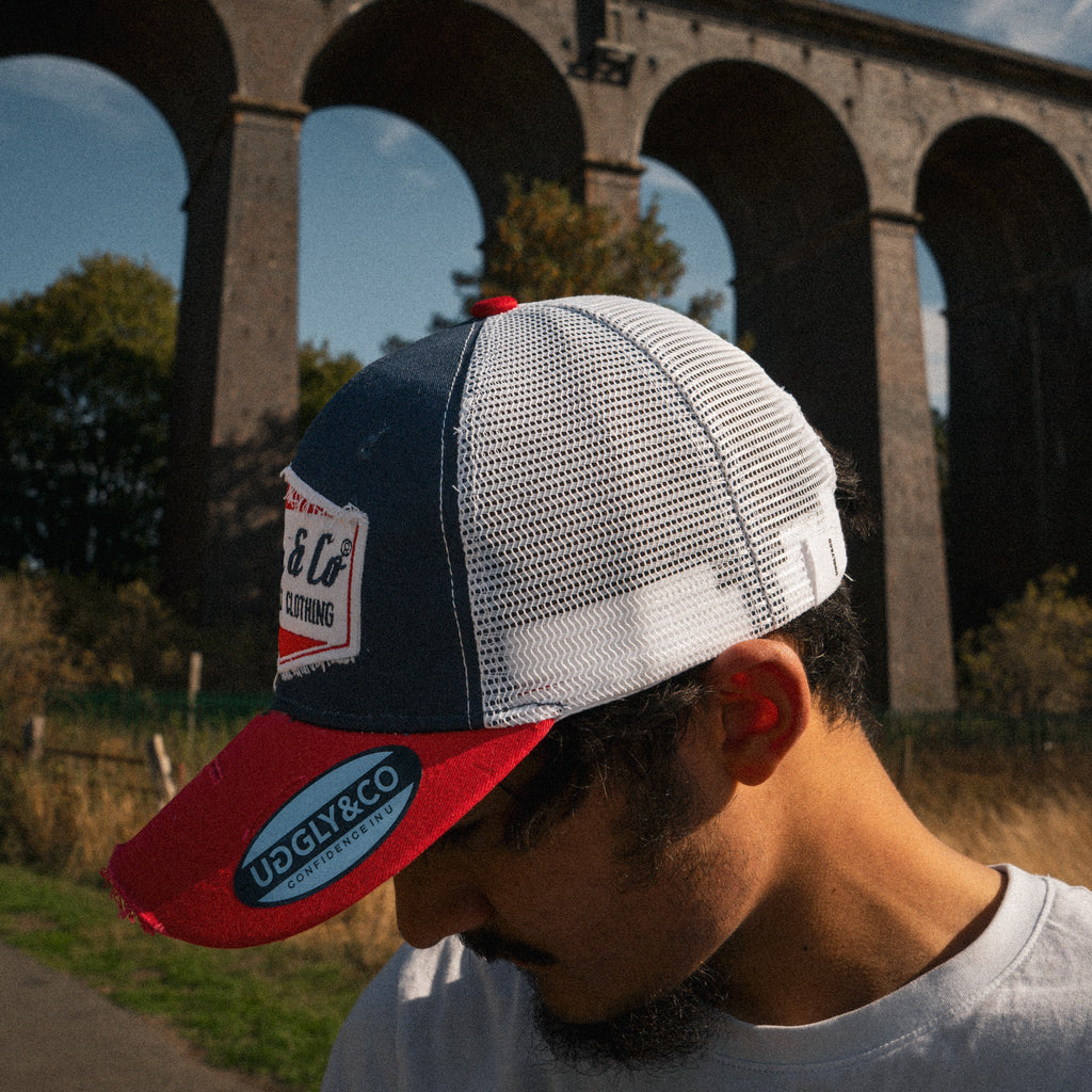 Uggly and Co Blue & Red Diamond Trucker Hat – Vintage Motorsport Cap