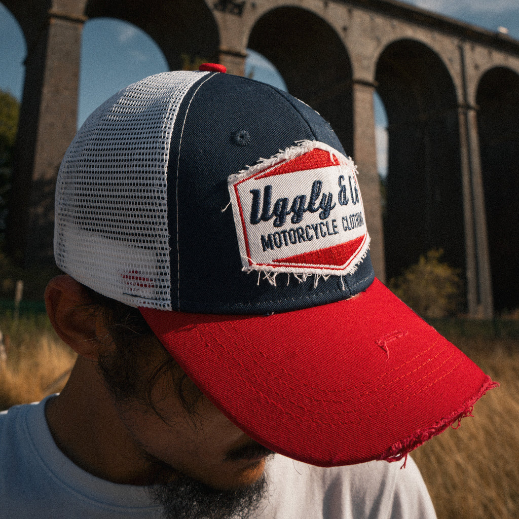 Uggly and Co Blue & Red Diamond Trucker Hat – Vintage Motorsport Cap