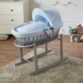For Your Little One Grey Wicker Moses Basket & Stand - Blue Waffle