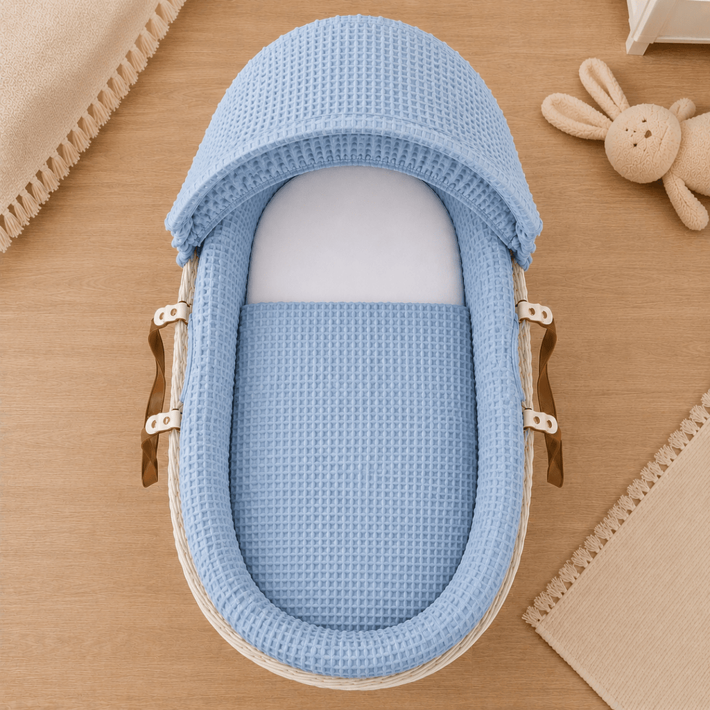 For Your Little One Blue Waffle Moses Basket Bedding Set with Liner