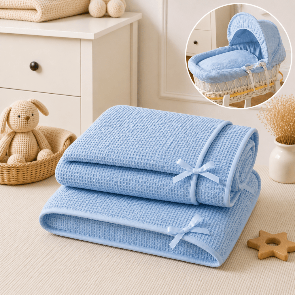 For Your Little One Blue Waffle Moses Basket Bedding Set with Liner