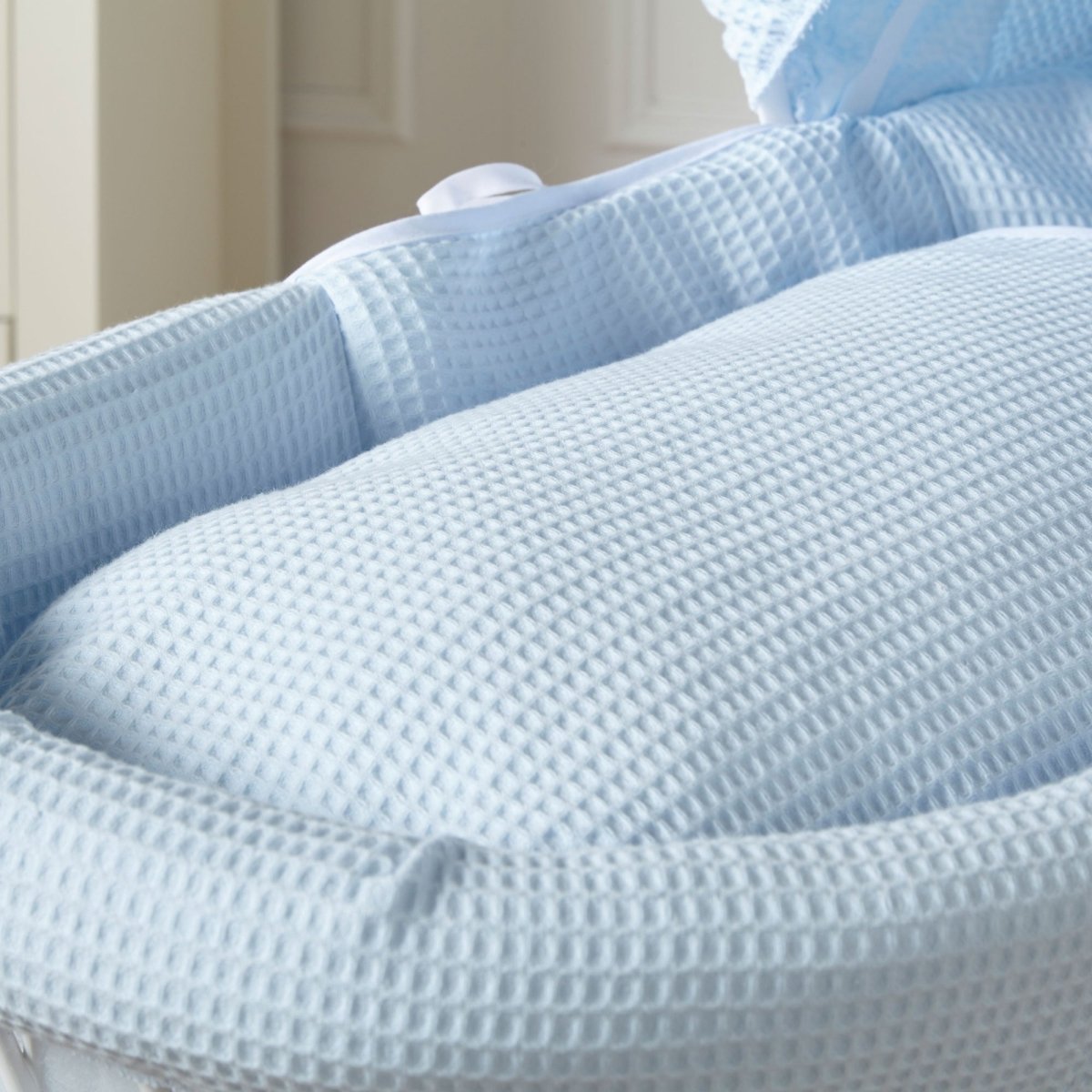 For Your Little One Blue Waffle White Wicker Moses Basket with Stand