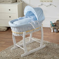 For Your Little One Blue Waffle White Wicker Moses Basket with Stand