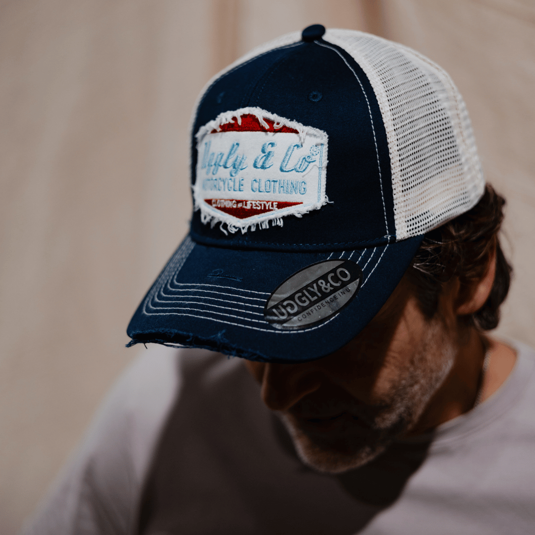 Uggly and Co Blue Diamond Trucker Hat – Vintage Distressed Mesh Cap