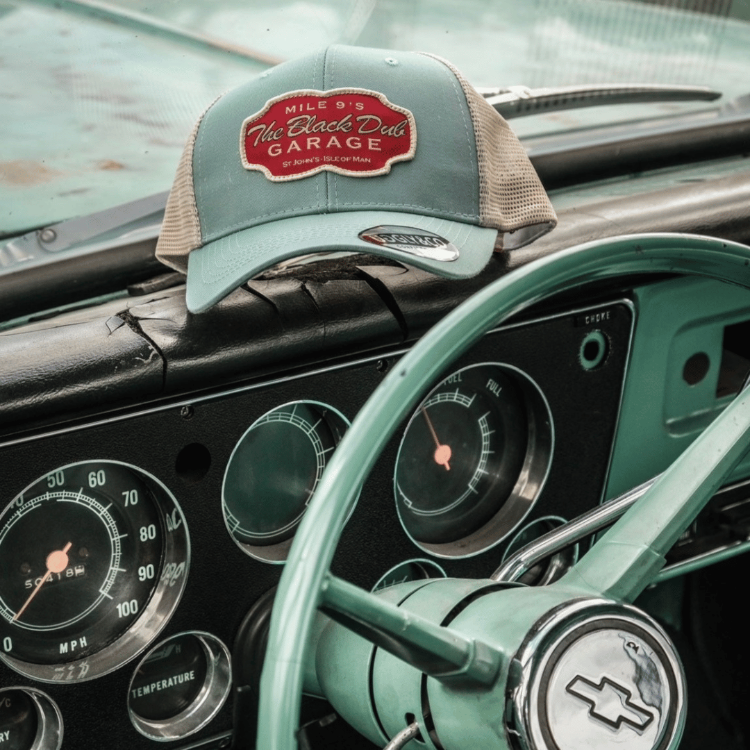 Uggly and Co Black Dub Garage Trucker Hat – Peppermint & Beige Mesh Cap