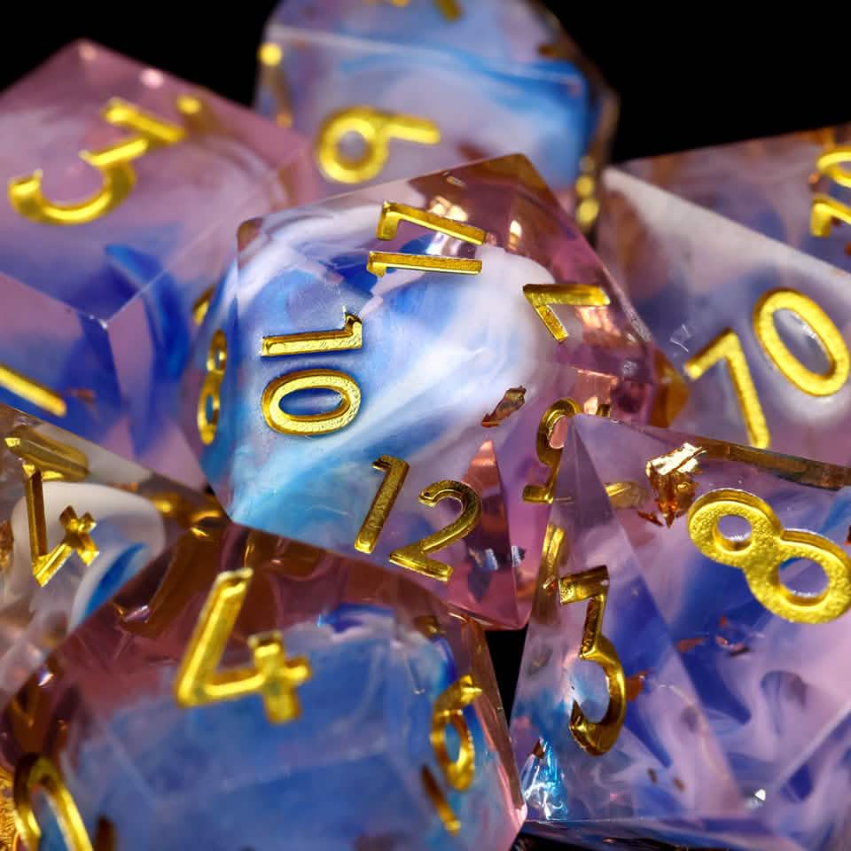 Unicorn Cream | Sharp Edge Dice | Resin | 7 Piece Set