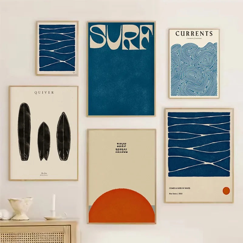 Boho Beach Surf Poster Set – Minimalist Coastal Wall Art Prints, Nordic Ocean Wave Collection | DArtano