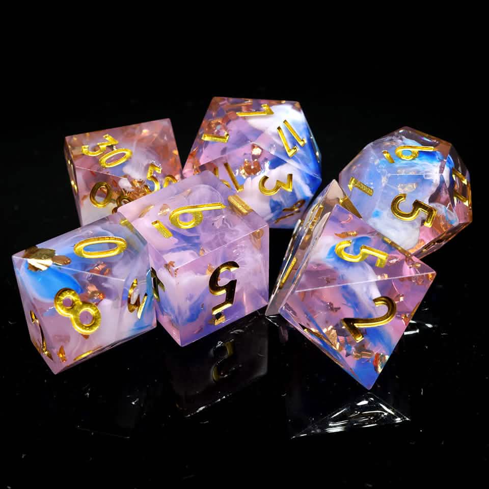 Unicorn Cream | Sharp Edge Dice | Resin | 7 Piece Set
