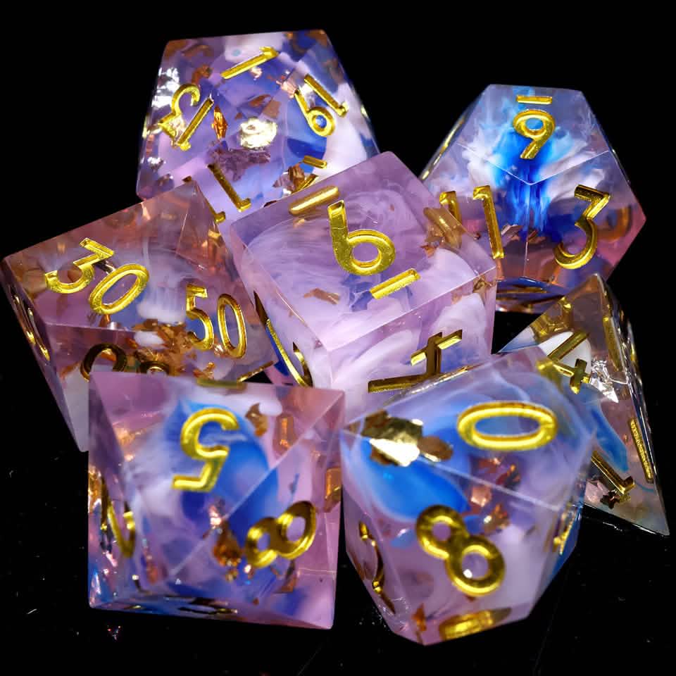 Unicorn Cream | Sharp Edge Dice | Resin | 7 Piece Set