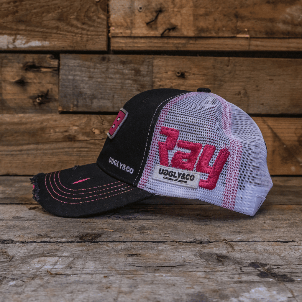 Uggly & Co Bradley Ray #28 Trucker Hat – Black with Pink & Purple
