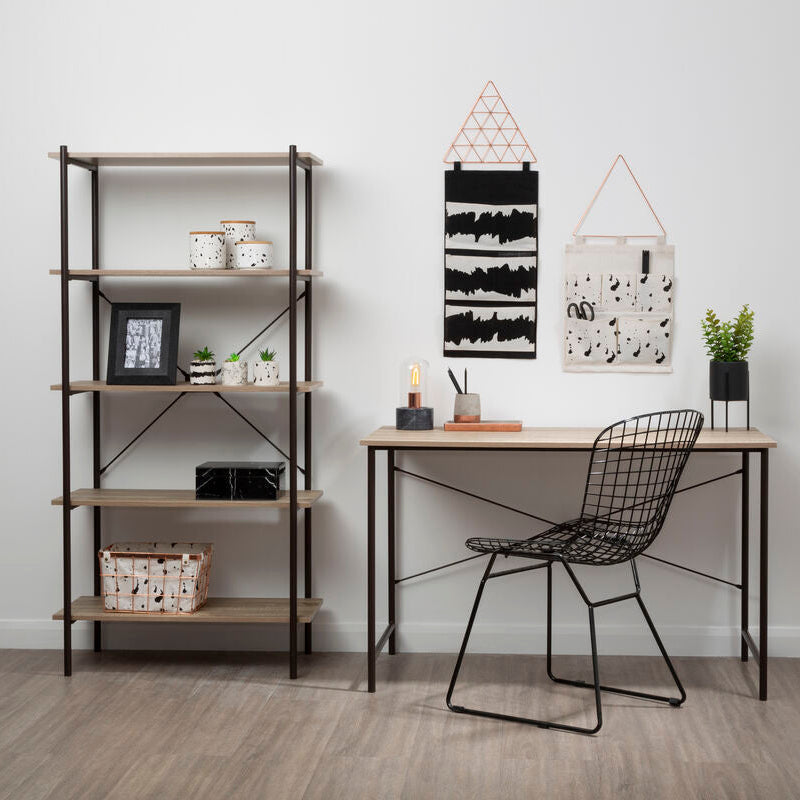 Orsina Bradbury Grey Oak 5-Tier Shelf Unit – Industrial Display Bookshelf