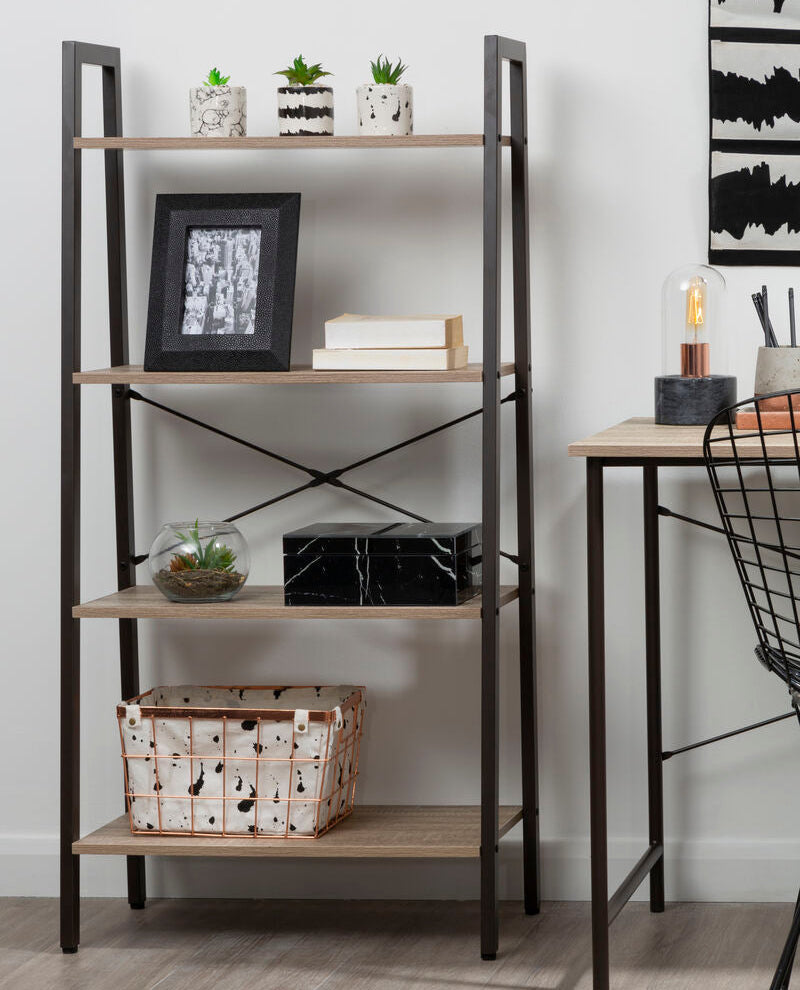 Orsina Bradbury Grey Oak Veneer 4-Tier Ladder Shelf Display Unit