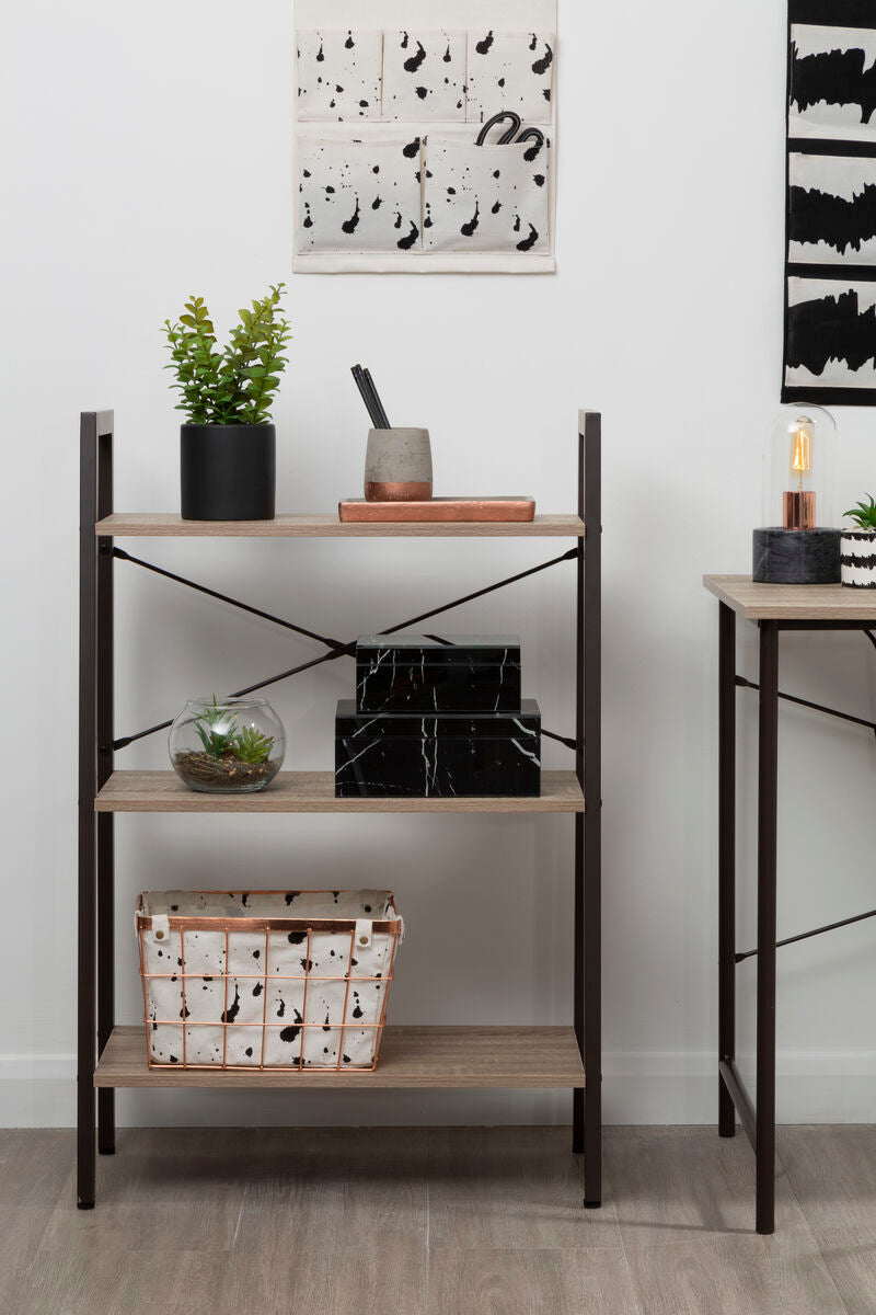 Orsina Bradbury 3-Tier Grey Oak Veneer Ladder Shelf Unit | Metal Frame