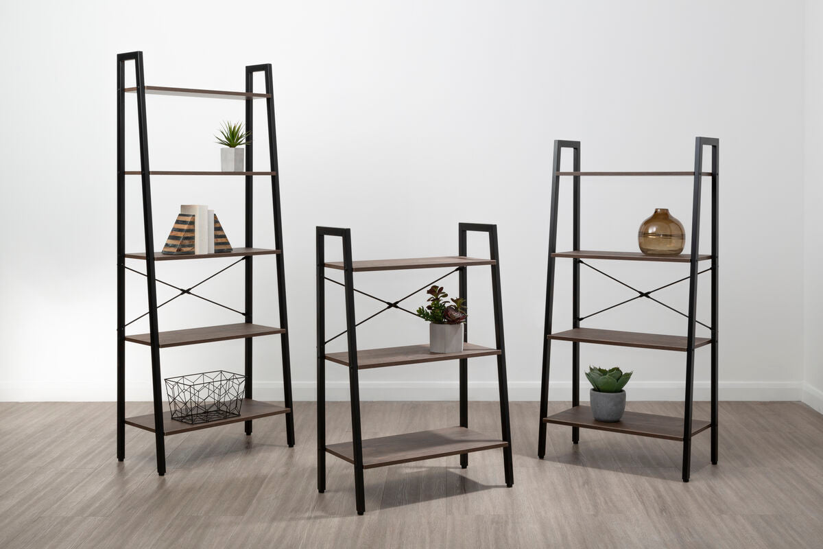 Orsina Bradbury 4-Tier Ladder Shelf – Dark Oak Veneer & Metal