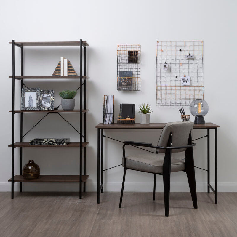 Orsina Bradbury Dark Oak Veneer Writing Desk – Industrial Metal Frame