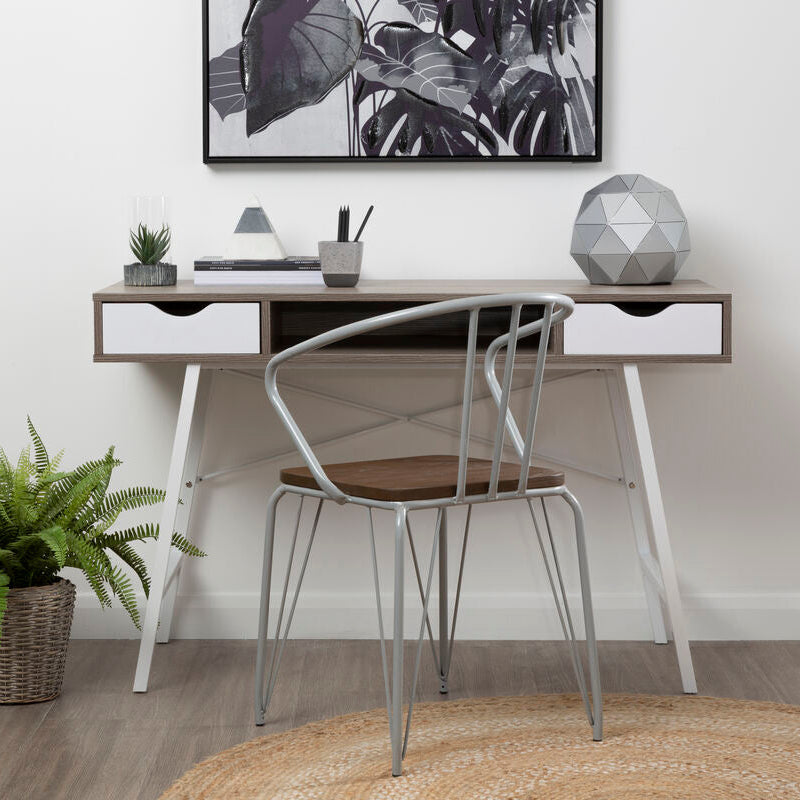 Orsina Bradbury Light Oak Veneer Desk – Two Drawer Modern Workspace