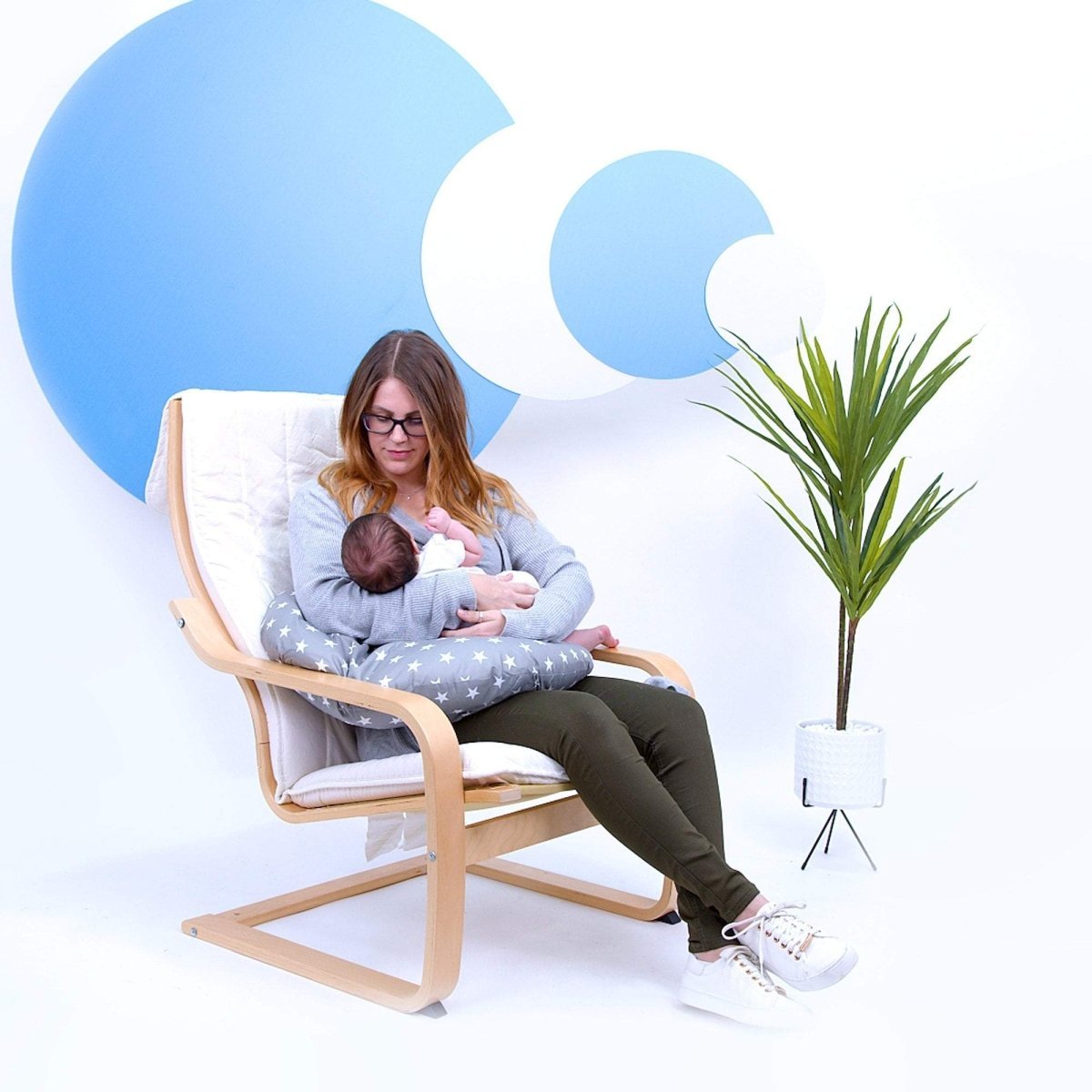 For Your Little One Nursing Pillow – Grey Stars Cotton Maternity Support