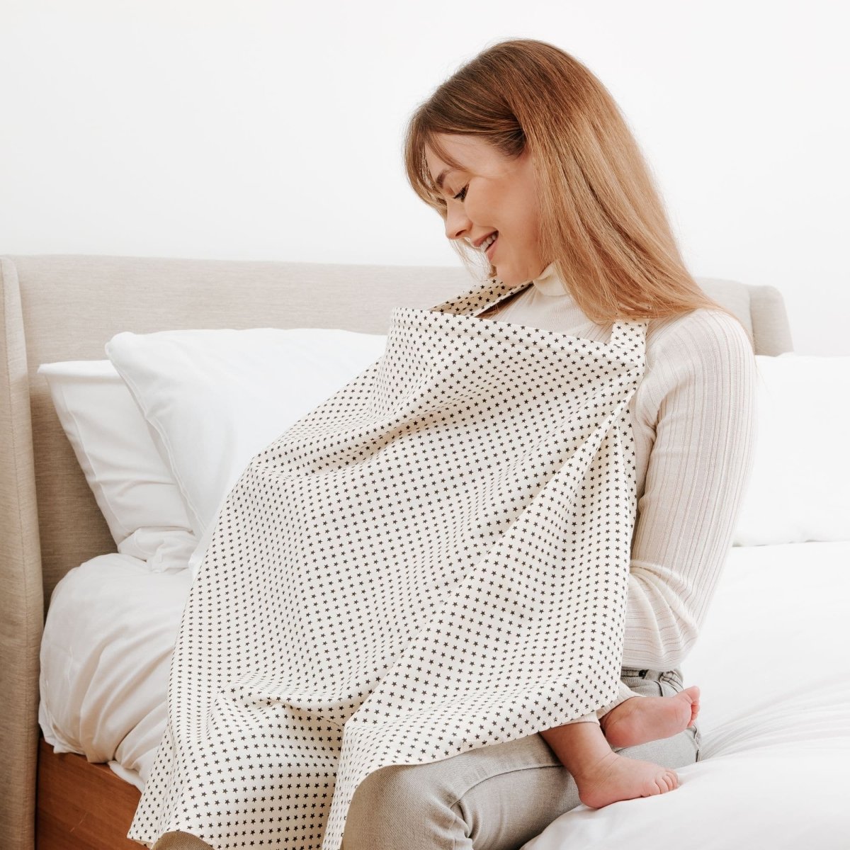 For Your Little One Breastfeeding Apron – 100% Cotton Grey Stars