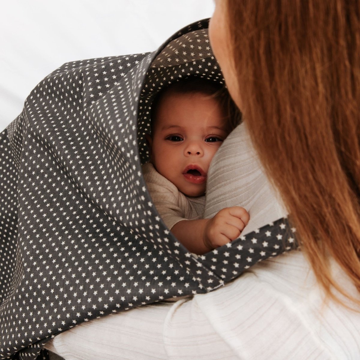 For Your Little One Cotton Nursing Cover - White Stars Breastfeed Apron