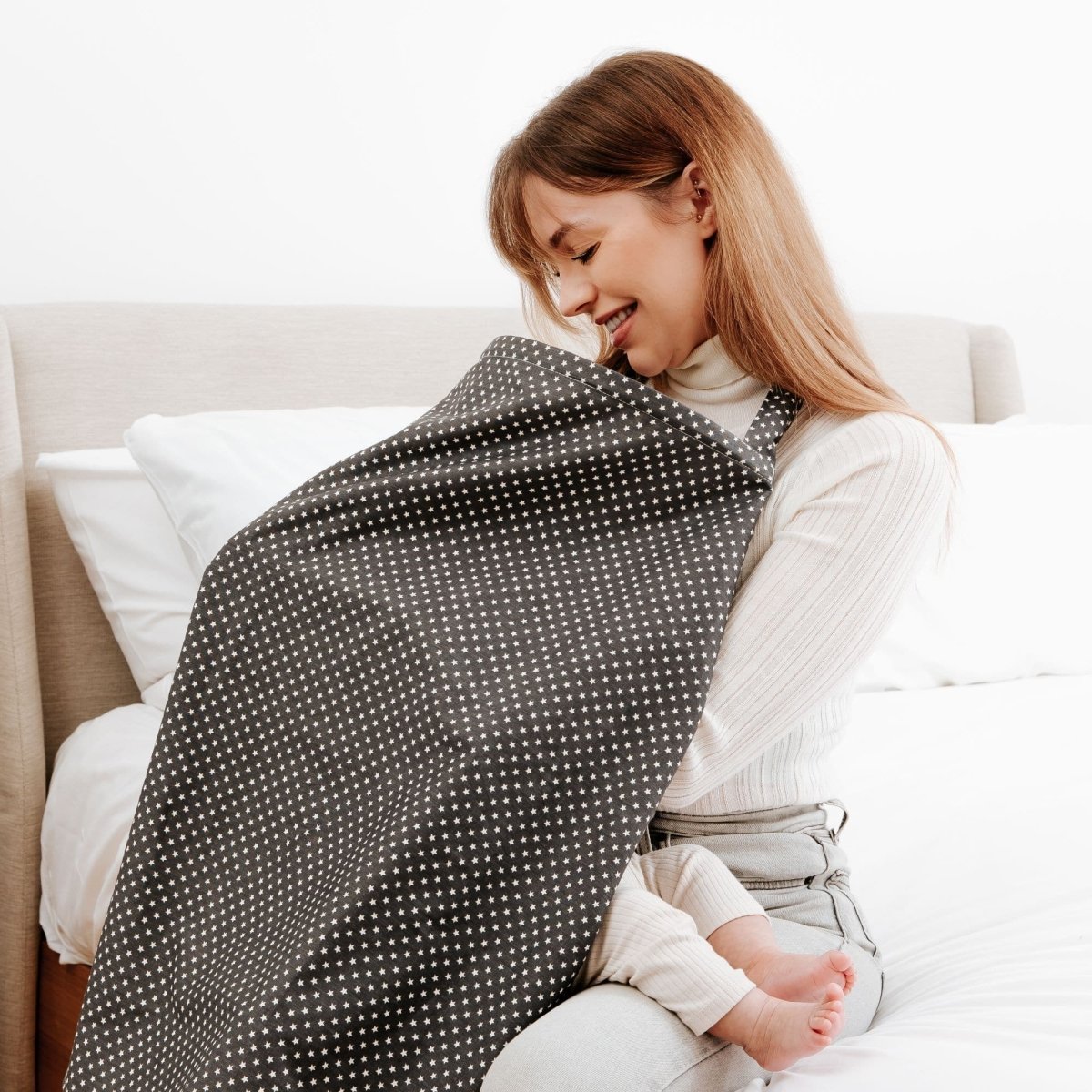 For Your Little One Cotton Nursing Cover - White Stars Breastfeed Apron