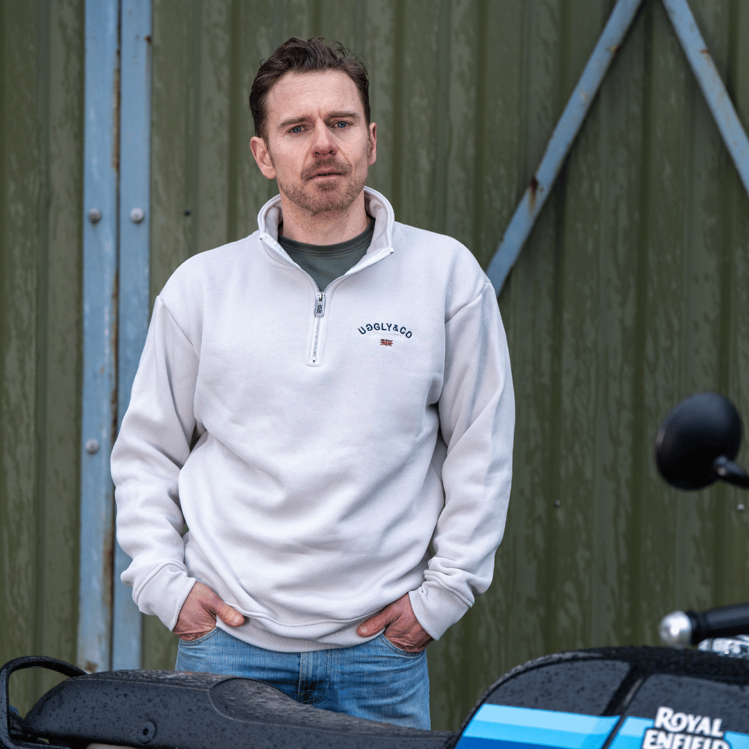Uggly & Co Stone Union Jack Quarter-Zip – Heavyweight Fleece Jumper