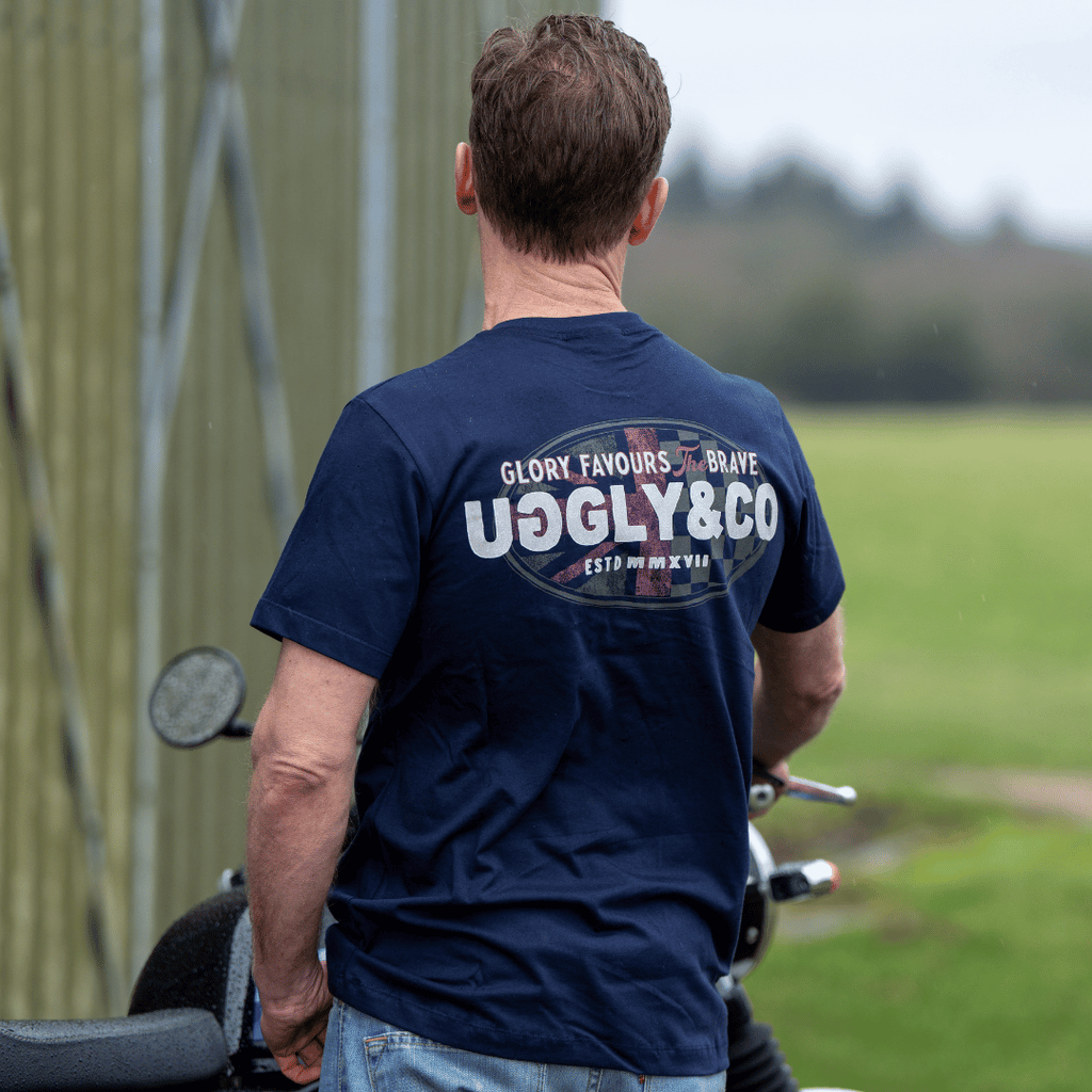 Uggly & Co Navy Union Jack Tee – Vintage Cotton British Racing Shirt