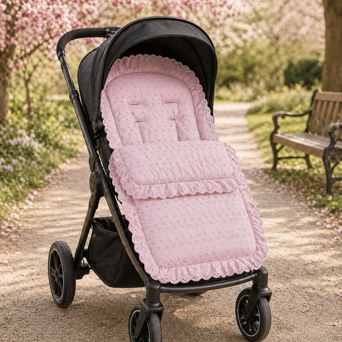 For Your Little One Universal Broderie Anglaise Padded Footmuff