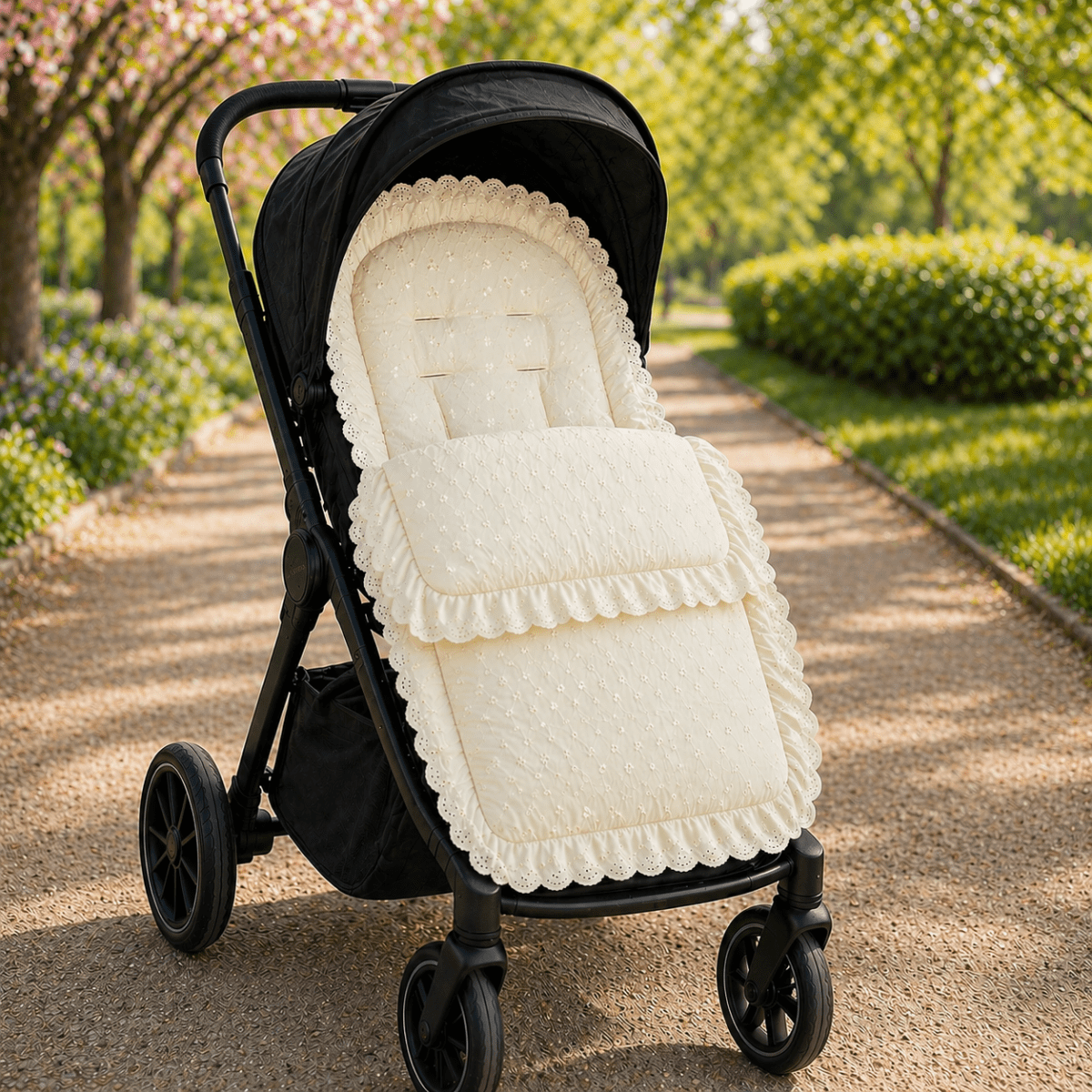 For Your Little One Universal Broderie Anglaise Padded Footmuff