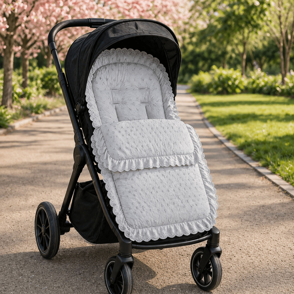 For Your Little One Universal Broderie Anglaise Padded Footmuff