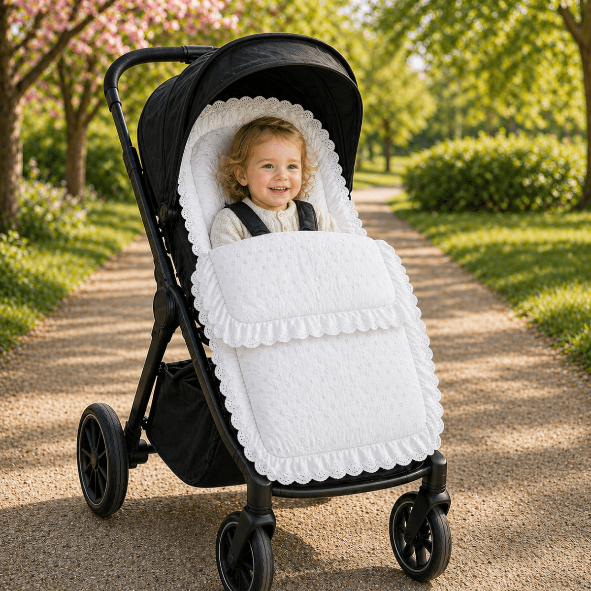For Your Little One Universal Broderie Anglaise Padded Footmuff