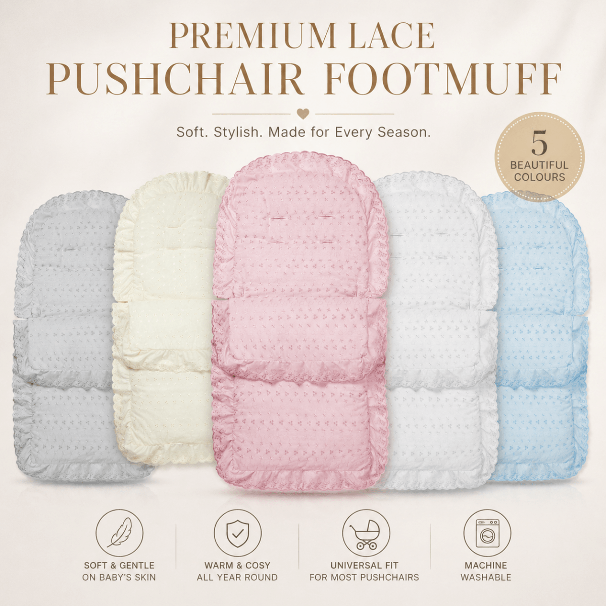 For Your Little One Universal Broderie Anglaise Padded Footmuff