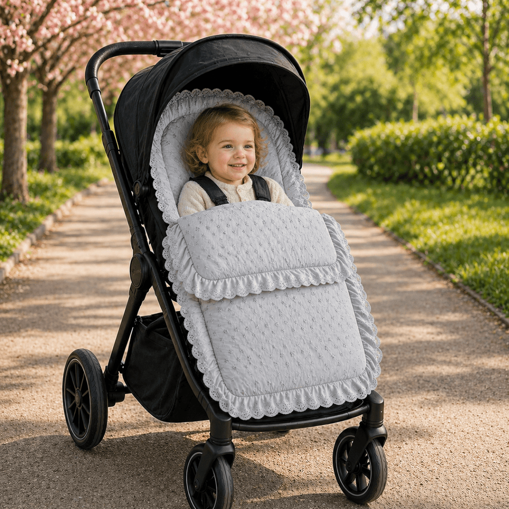 For Your Little One Universal Broderie Anglaise Padded Footmuff