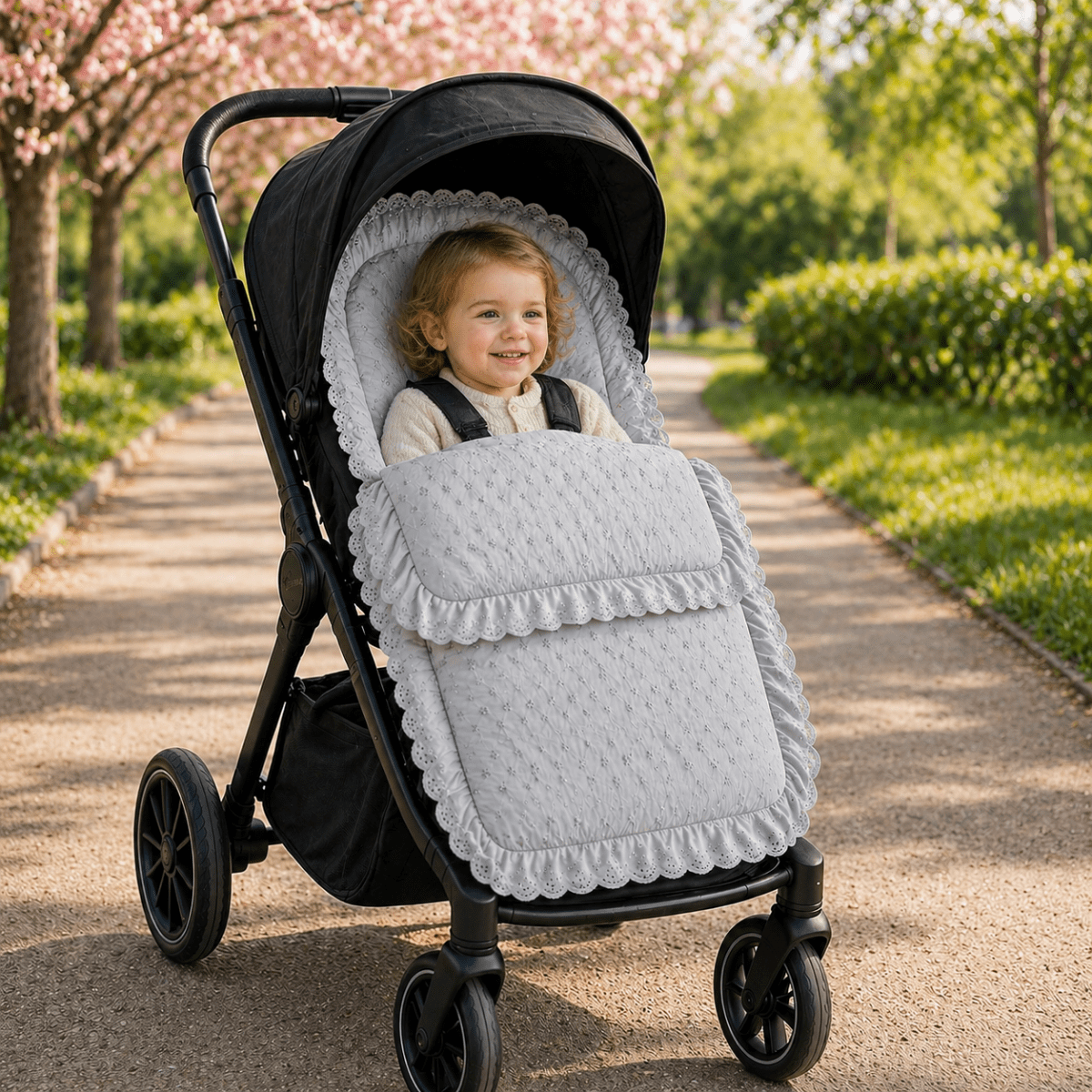 For Your Little One Universal Broderie Anglaise Padded Footmuff