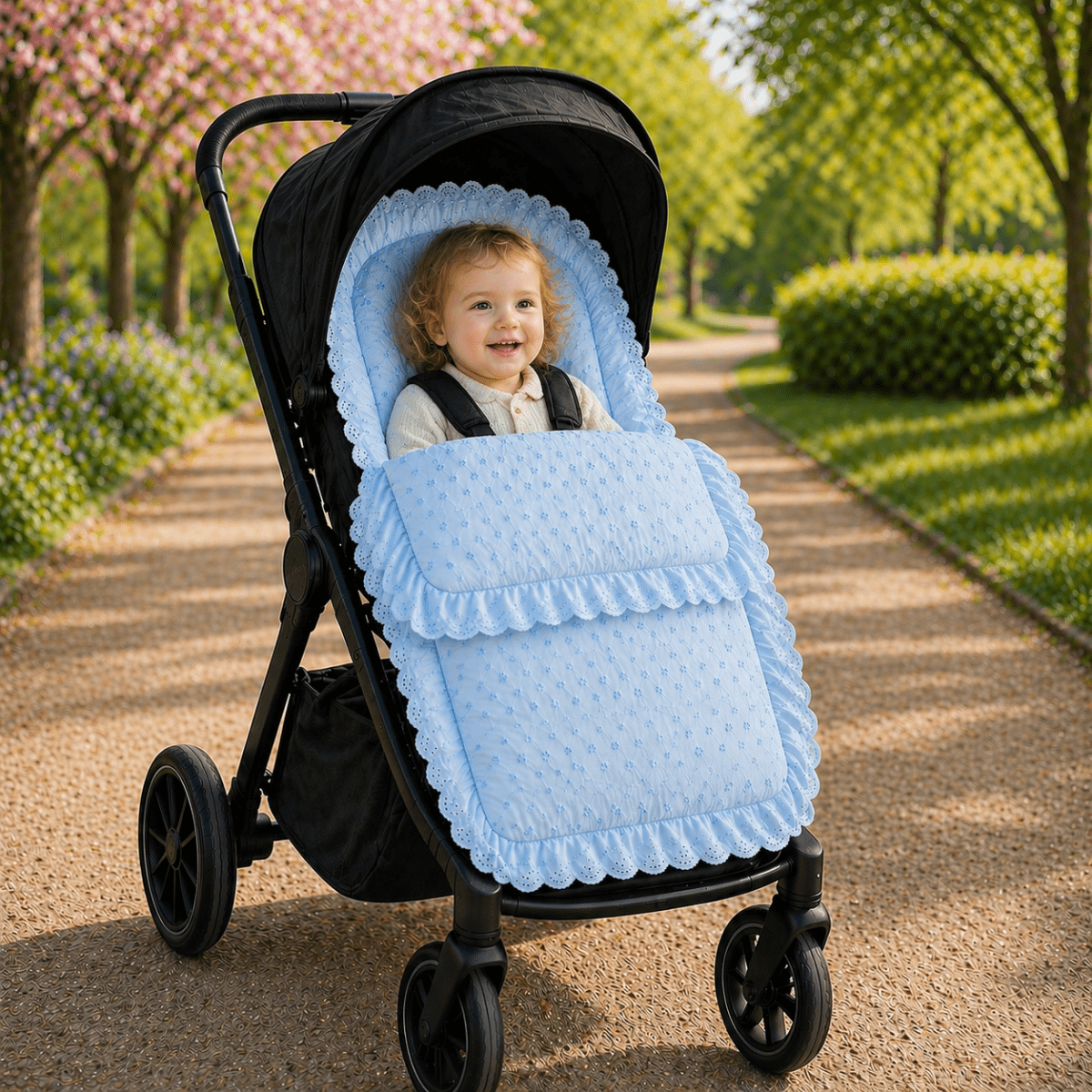 For Your Little One Universal Broderie Anglaise Padded Footmuff