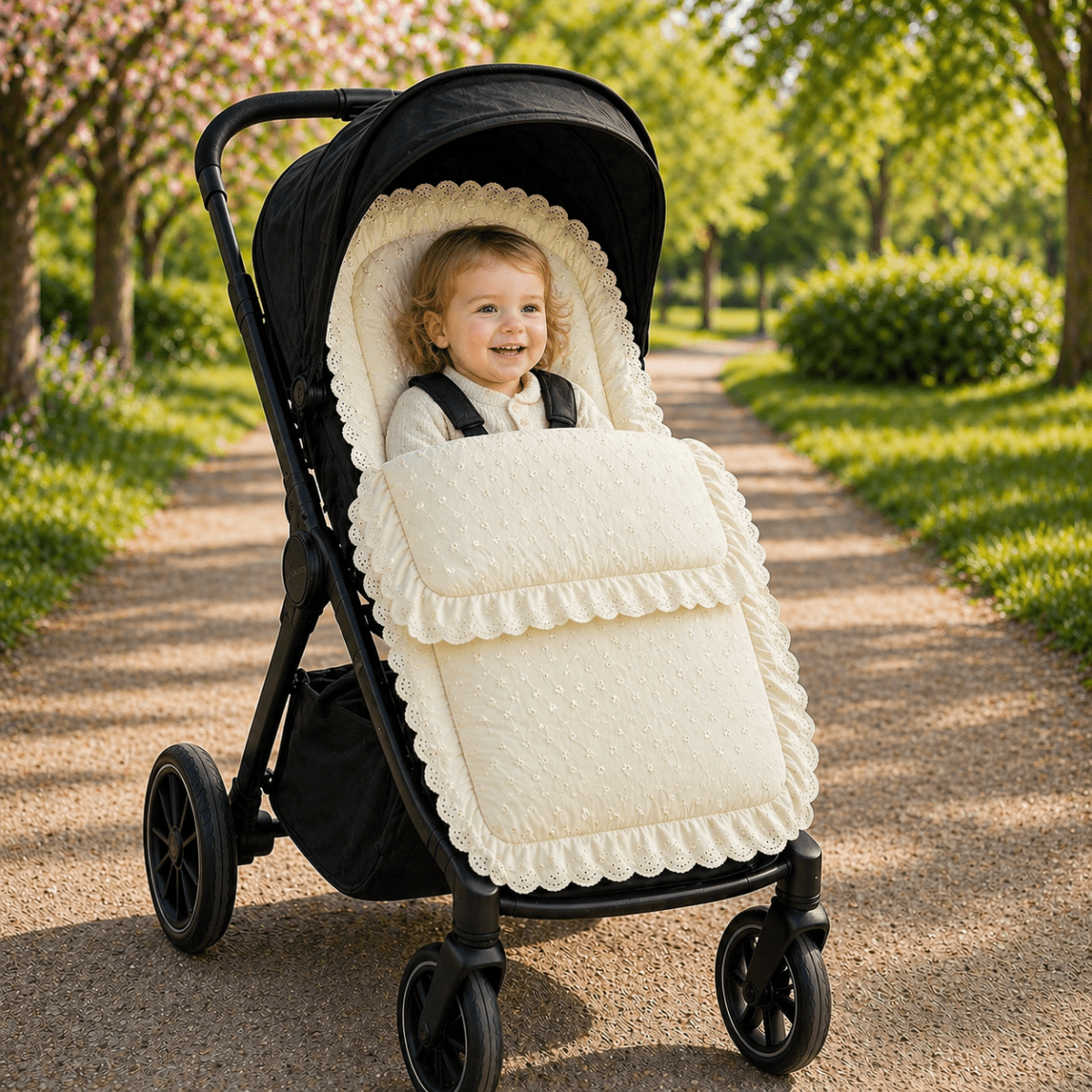 For Your Little One Universal Broderie Anglaise Padded Footmuff