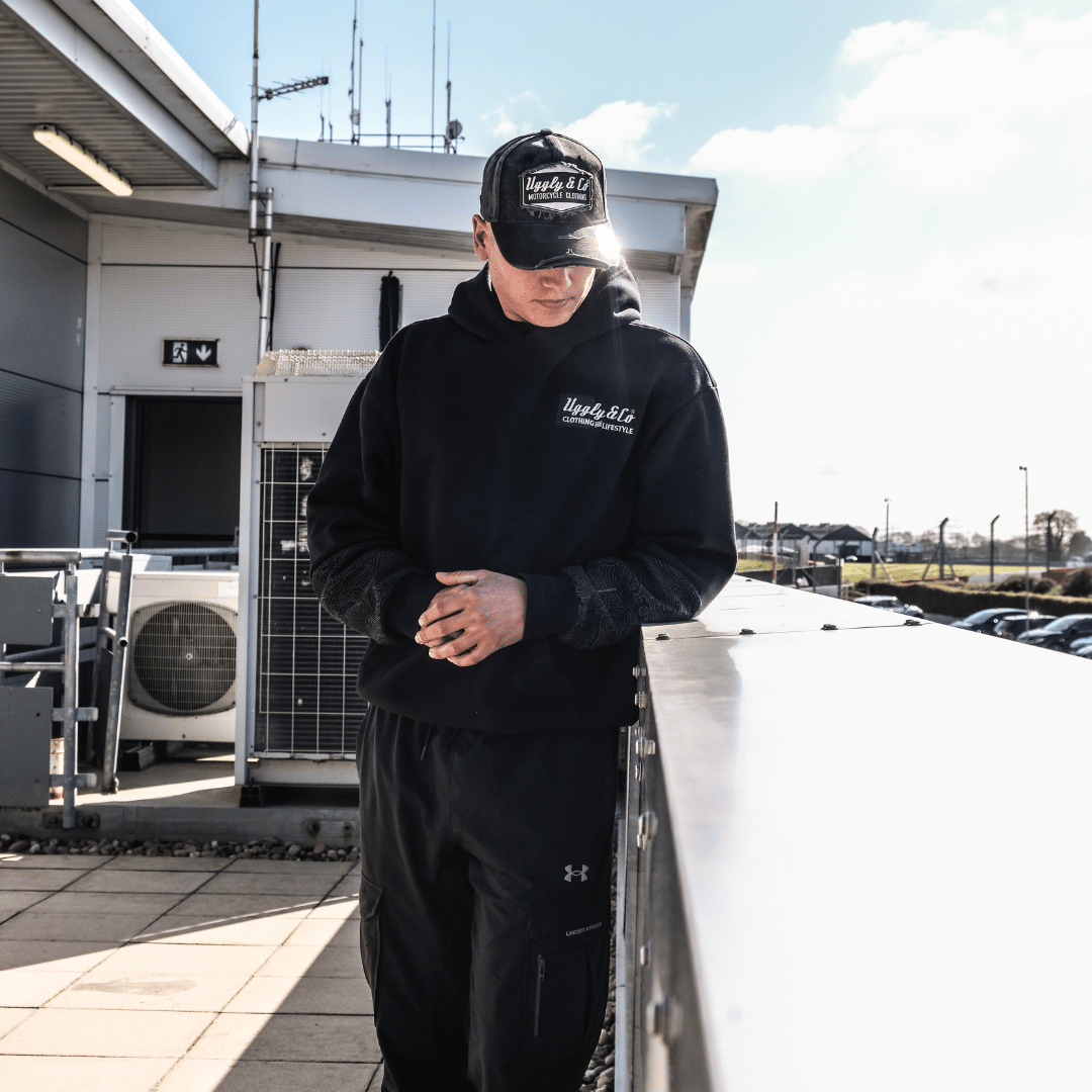 Uggly & Co Black Surf Diamond Hoodie – Heavyweight Fleece Lined