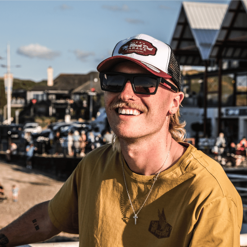 Uggly and Co Black Dub Garage Trucker Hat – Burgundy Isle of Man TT