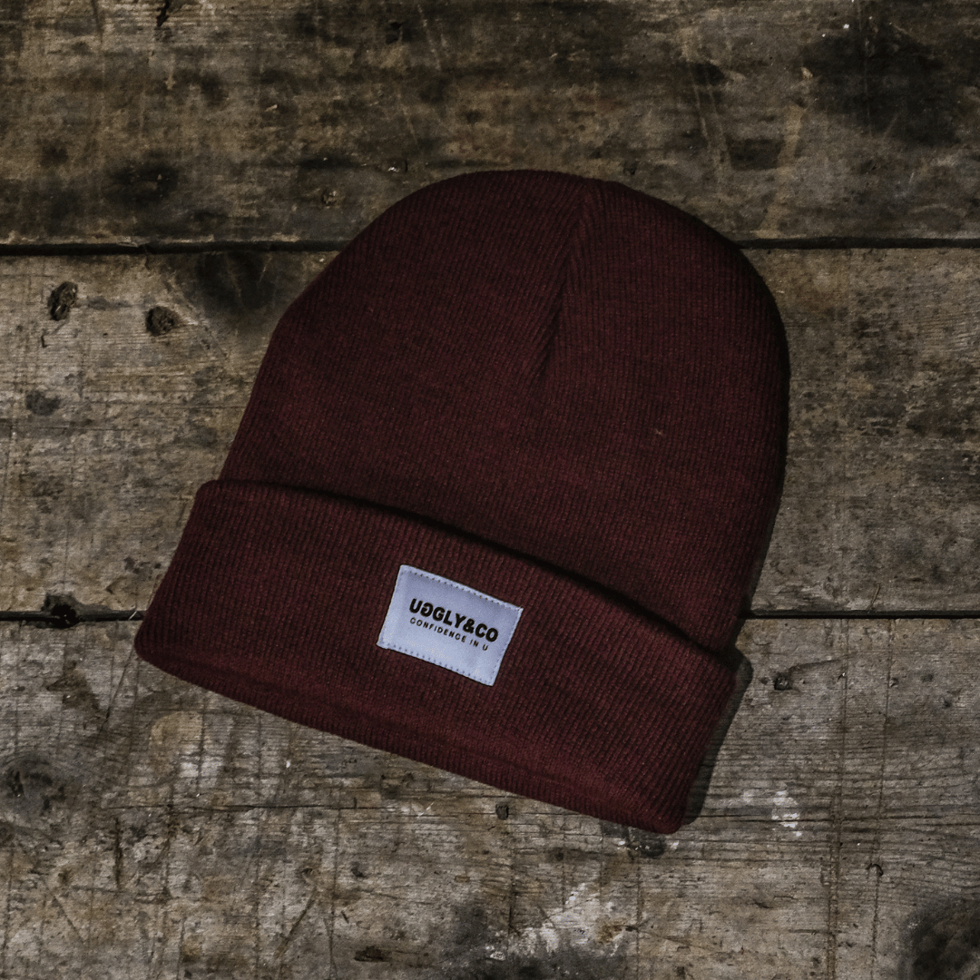 Uggly and Co Burgundy Beanie – Heavyweight Recycled Knit Cuffed Hat