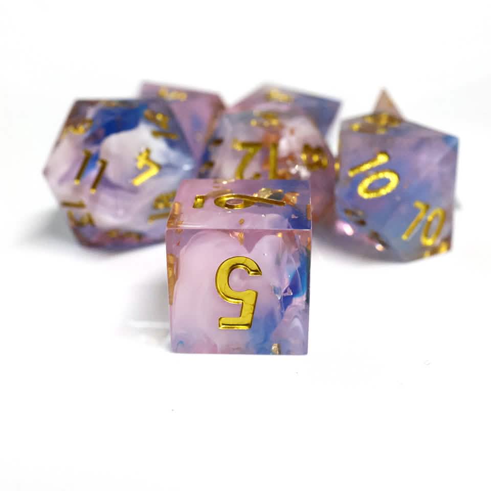 Unicorn Cream | Sharp Edge Dice | Resin | 7 Piece Set