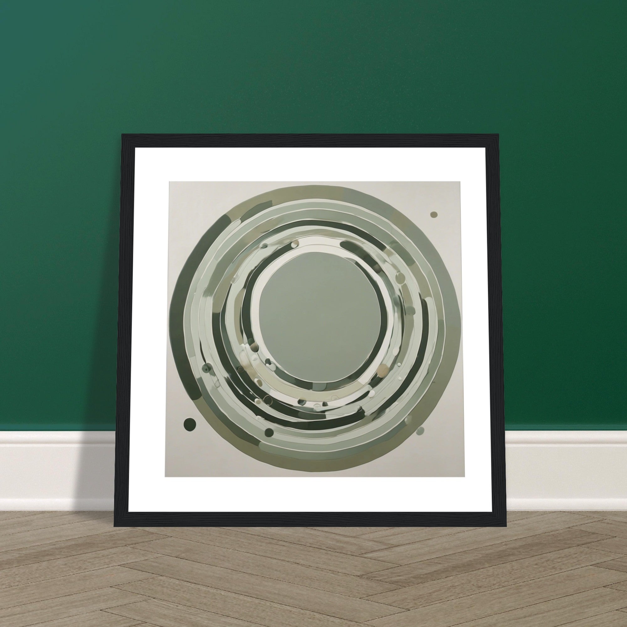 Sage Green Circular Abstract Framed Poster – Minimalist Geometric Wall Art