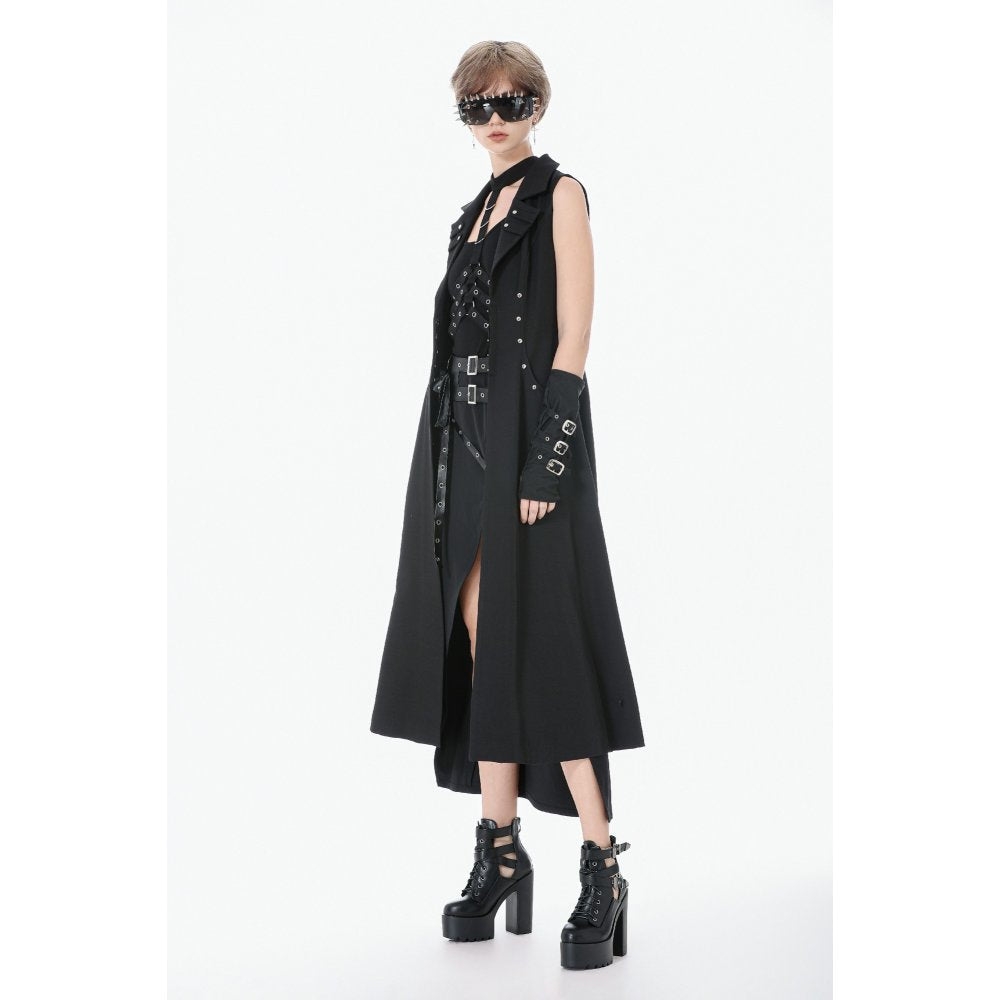 Dark in Love Collete Punk Sleeveless Long Fitted Coat | Studded Gothic